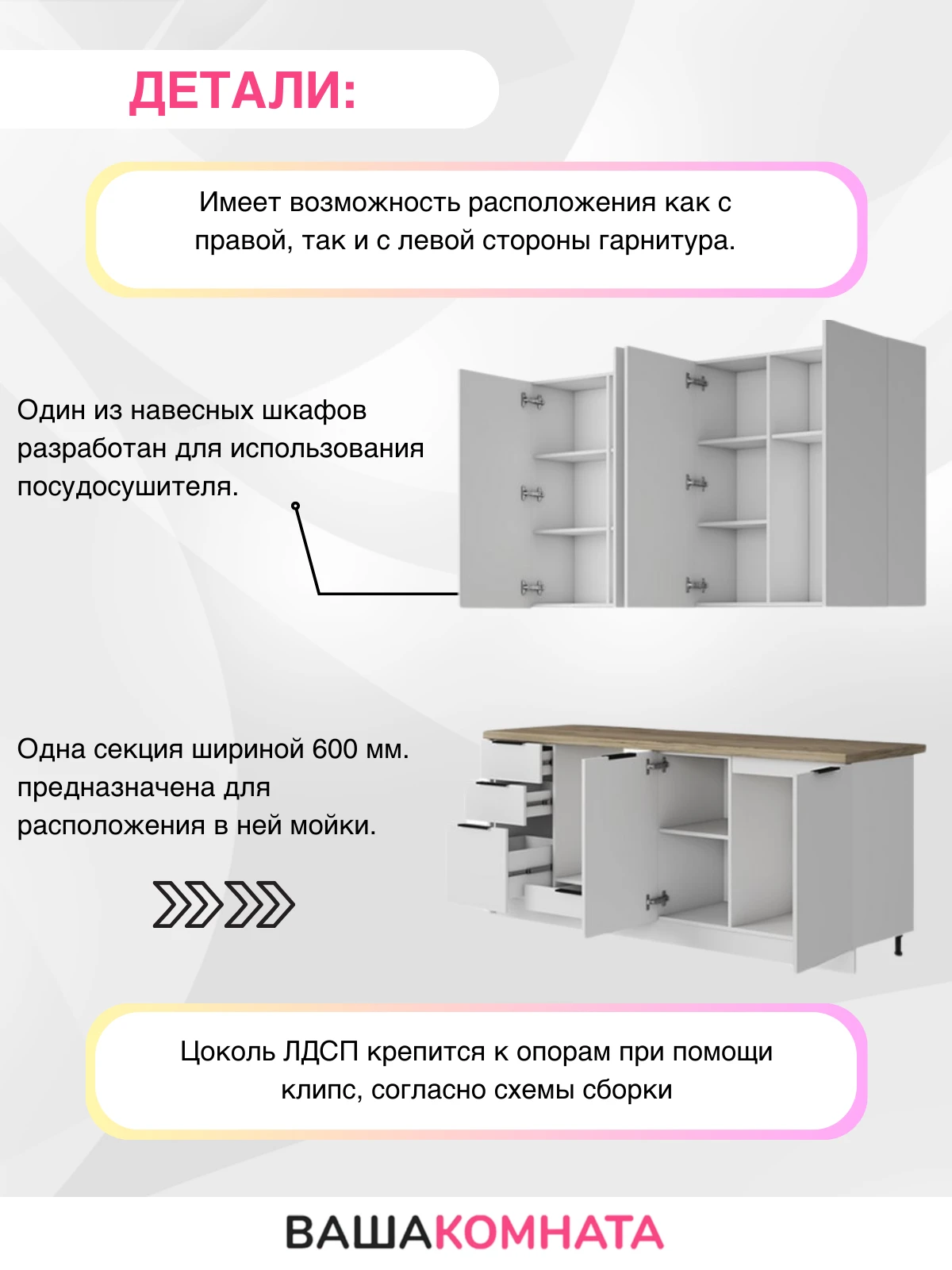 Кухня " Хома " 2,0 метра со столешницей (Улучшенная фурнитура) цвет фасадов Белый шагрень , ЛДСП