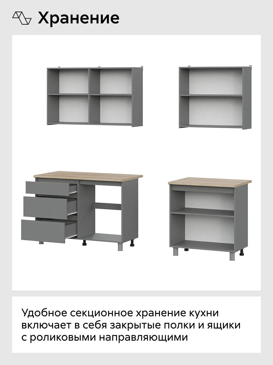 Кухонный гарнитур прямой Нонтон Эккервуд, 200 см, графит серый