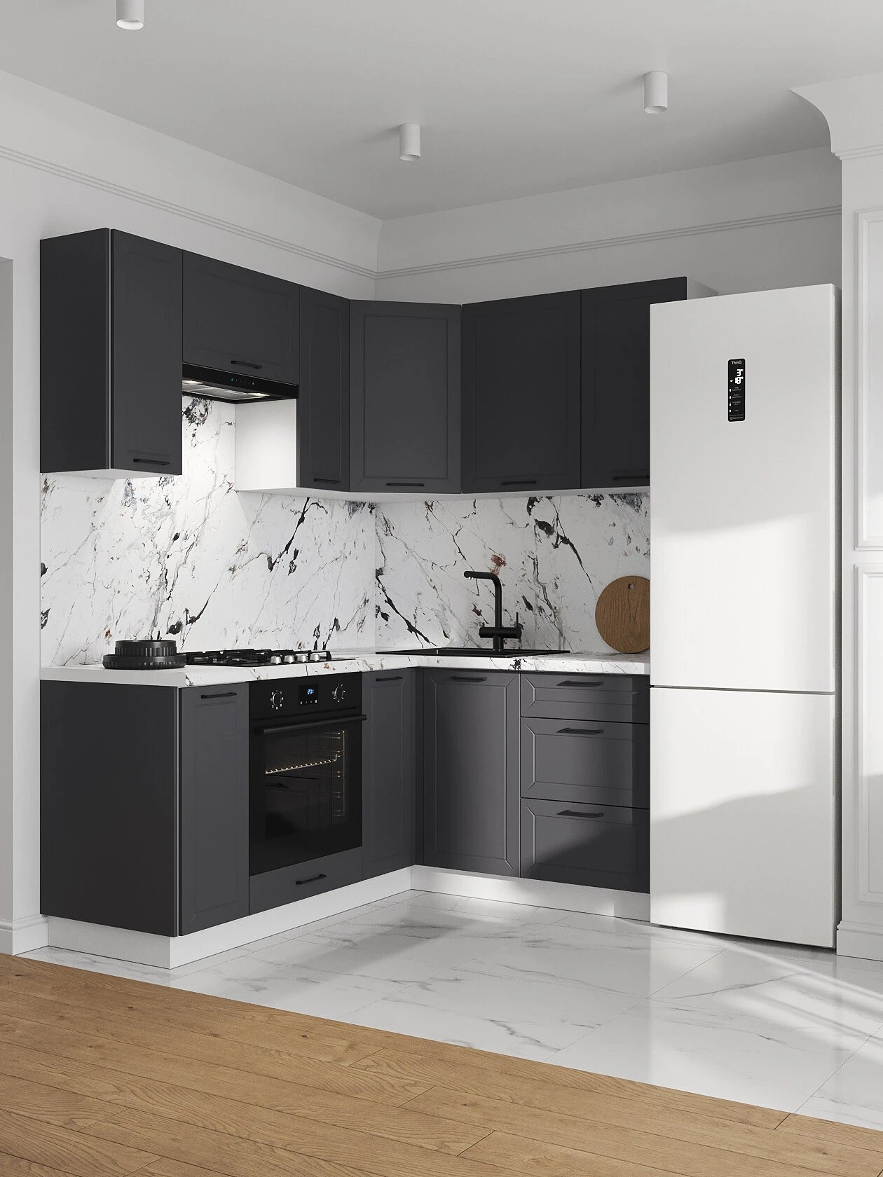 Кухонный гарнитур Сектор 1.8х1.5 м, мебель для дома и кухни, Белый / Графит