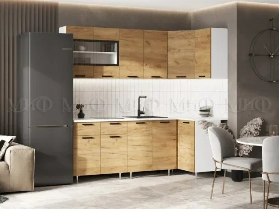 МИФ Кухня Рио NEW угловая 2.2х1.0м Дуб Крафт Столешница Кастилло темный Дуб Крафт